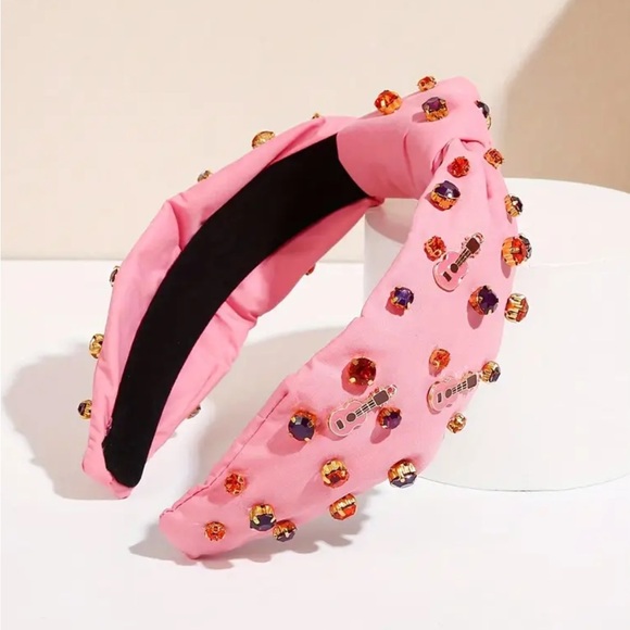 Pink Guitar Rhinestone Headband - Picture 2 of 4